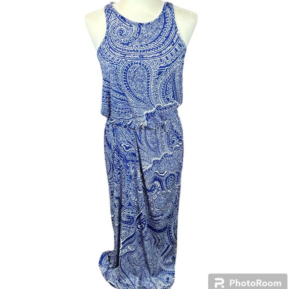 Tori Richard Honolulu Maxi Dress Small Blue Paisley Beachy Coastal Racerback - Picture 1 of 12